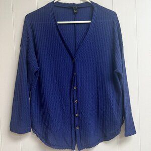 Forever 21 Navy Blue V-Neck Long Sleeve Buttoned Cardigan Sweater Size Small